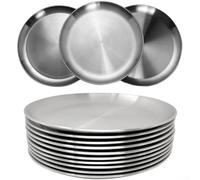 Juego de platos de acero inoxidable, plato de cena pulido de 10 pulgadas, resistente al óxido para ensaladas, pizzas, filetes, postres, apto para lavavajillas durante todo el año (10)