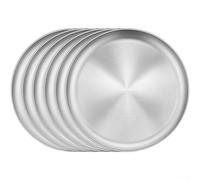 Juego de platos de acero inoxidable, plato de cena pulido de 10 pulgadas, resistente al óxido para ensaladas, pizzas, filetes, postres, apto para lavavajillas durante todo el año (6)
