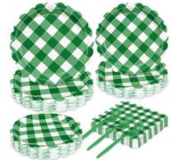 Juego de platos de fiesta a cuadros verde salvia para 24 invitados, 96 platos desechables de papel a cuadros, servilletas y cucharas, vajilla rústica a cuadros verdes para bodas, baby shower y