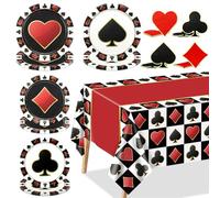 Juego de platos de fiesta de cumpleaños de casino para 20 invitados, incluyendo mantel de póquer, servilletas y platos para decoración de fiesta temática de casino, noche de juegos, baby shower