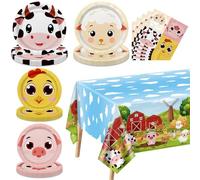Juego de platos de fiesta de cumpleaños de granja para 20 invitados, incluyendo mantel de animales, servilletas y platos de granja para baby shower, decoración de cumpleaños de granja
