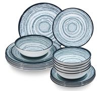 Juego de platos de melamina color azul slate para 6 - 18 piezas - Vajilla con de arcilla, para lavavajillas, accesorios de camping, vajilla para camping, caravana, festival, picnic, en el jardín