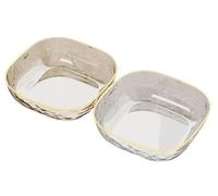 Juego de platos de postre de 23 cm, platos de plástico reutilizables con borde dorado y bordes elevados, adecuados para la preparación de alimentos, platos pequeños, ideal para aperitivos, ensaladas y