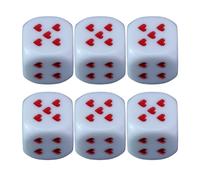 Juego de platos, Heart Dice, Cubos acrílicos, esquinas redondeadas, puntos en forma de corazón, uso de juego de viaje para la escuela en casa, juego nocturno, tamaño 0,98 pulgadas, color blanco rojo