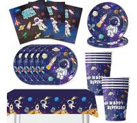 Juego de platos para fiestas de cumpleaños infantiles, cohete, astronautas, platos, vasos, servilletas, decoración espacial, platos de papel, vajilla de cumpleaños infantil, 10 invitados