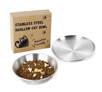 Juego de platos para gatos de 6.7 pulgadas de ancho, cuencos de acero inoxidable 304 para gatos, 2 cuencos de agua de metal poco profundo con almohadillas antideslizantes, plato de comida húmeda y