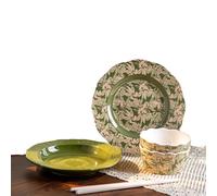 Juego de platos y cuencos de cerámica Relieves rurales Servicio de vajilla resistente al chip ligero verde para 2 para inauguración de la casa