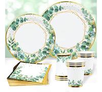 Juego de platos y servilletas de papel verde salvia,96pcs vajilla desechable de fiesta de oro verde para suministros de fiesta de cumpleaños,baby shower,decoraciones safari en la jungla