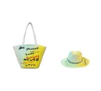 Juego de playa de verano: bolsa de paja y sombrero de sol de poliéster, ropa de centro turístico costero, colores vibrantes de verano, ligero y ajustable, 9a