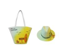 Juego de playa de verano: bolsa de paja y sombrero de sol de poliéster, ropa de centro turístico costero, colores vibrantes de verano, ligero y ajustable, 4 A