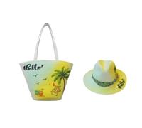 Juego de playa de verano: bolsa de paja y sombrero de sol de poliéster, ropa de centro turístico costero, colores vibrantes de verano, ligero y ajustable, 3 A
