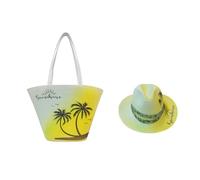 Juego de playa de verano: bolsa de paja y sombrero de sol de poliéster, ropa de centro turístico costero, colores vibrantes de verano, ligero y ajustable, 1a