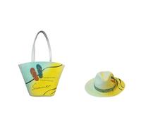 Juego de playa de verano: bolsa de paja y sombrero de sol de poliéster, ropa de centro turístico costero, colores vibrantes de verano, ligero y ajustable, 6 A