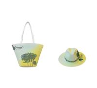 Juego de playa de verano: bolsa de paja y sombrero de sol de poliéster, ropa de centro turístico costero, colores vibrantes de verano, ligero y ajustable, 11 A