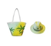 Juego de playa de verano: bolsa de paja y sombrero de sol de poliéster, ropa de centro turístico costero, colores vibrantes de verano, ligero y ajustable, 2 A