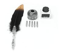 Juego de Pluma Clásica Vintage para Escribir con Botella de Tinta Ideal para Arte y Caligrafía Aleación de Zinc 100% Nueva Colores Negro, Blanco y Azul 7,9-9,8 Pulgadas (BLACK)