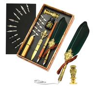 Juego de pluma de caligrafía con tinta - Quill Pen Set antiguo Caligrafía Dip Pen con tinta | El juego de tinta incluye inmersión, tinta, puntas de repuesto, herramienta de sobre, regalo romántico