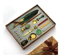 Juego de Pluma de Inmersión JasCherry, Pluma y Tintero Antiguo con Sellos de Cera, 5 Plumines Adicionales y Tinta, Bolígrafos de Caligrafía para Arte, Escritura, Firma, Decoración, Regalo