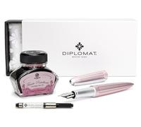 Juego de pluma estilográfica Diplomat Aero rosa antiguo con tinta para escribir de colores combinados