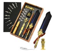 Juego de pluma y tinta | Kit pluma estilográfica vintage | Conjunto de tinta para bolígrafo de caligrafía con puntas de repuesto, tinta, palos de sello de sellos, set de regalo de st