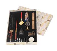 Juego de plumas de escribir, pluma de caligrafía con punta de acero inoxidable, juego de plumas de caña estilo europeo con puntas de repuesto y botella de tinta para escritura vint (Punto negro)