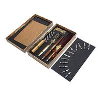 Juego de plumas para caligrafía y dibujo, kit de escritura con pluma de inmersión vintage con soporte tallado en metal y puntas reemplazables, caja de regalo de colección de artesa (SP248006R vino