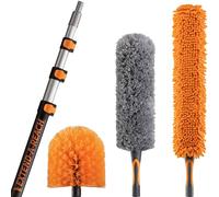 Juego de plumeros de techo de alto alcance de 20 pies con poste de extensión de 4 a 12 pies para limpieza // plumeros telescópicos extensibles de largo alcance para telaraña y plumas para techo alto