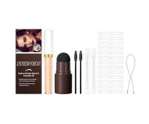 Juego de polvos para cejas de color marrón natural, con 12 pares de plantillas, corrector líquido, 2 cepillos para cejas y cinta elástica, kit de polvos para cejas naturales y definidas