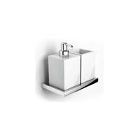 Juego de portavasos y dosificador de jabón en vitreous china y latón blanco Plan de Unisan