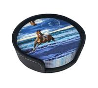 Juego de posavasos con estampado de caballo corriendo, posavasos redondos (paquete de 6), protege las mesas, adecuado para mesas de café o como regalo