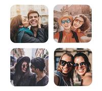Juego de Posavasos Personalizados con Foto, Posavasos de Cuero PVC Personalizados con Imagen/Texto/Logo, Regalo Original para Casa, Cocina, Bar y Mesa de Café, Cuadrados, 4 Piezas