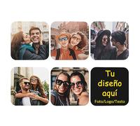 Juego de Posavasos Personalizados con Foto, Posavasos de Cuero PVC Personalizados con Imagen/Texto/Logo, Regalo Original para Casa, Cocina, Bar y Mesa de Café, Cuadrados, 6 Piezas
