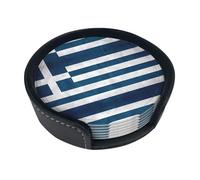Juego de posavasos redondos con diseño de bandera griega (paquete de 6), adecuados para decoración del hogar, cocina o mesa de café