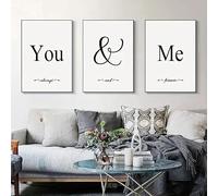 Juego de pósteres de lienzo de arte moderno en blanco y negro con la palabra "Tú y yo" para dormitorio, sala de estar y decoración del hogar (30x40cm - 3 piezas)