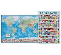 Juego de pósteres de mapa del mundo y banderas para el aula, estudios sociales, juego de pósteres de historia de Estados Unidos, 16 x 24 pulgadas