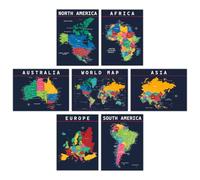 Juego de pósteres de mapa del mundo y mapa de Estados Unidos, pósteres educativos de continentes azules, carteles de ayuda de aprendizaje visual para niños y escuelas, materiales de aprendizaje para