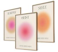 Juego de pósteres de yoga con espíritu, cuerpo, alma, aura, colores, decoración de pared, imágenes inspiradoras para dormitorio, decoración de salón, oficina en casa, póster de atención plena (3 x A3,