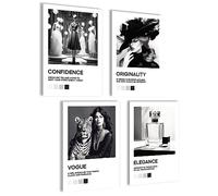 Juego de pósteres vintage | Coco Pictures en blanco y negro | Vogue Murales Salón | Juego de pósteres Coco | 4 x A4 sin marco