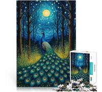 Juego de Preguntas Pavo Real, luz de Luna, Noche Estrellada Puzzle de 1000 Piezas para Adultos 26x38cm Juguetes de decoración del hogar Apto para Mayores de 14 años.