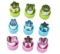 Juego de prensa de alimentos de acero inoxidable, 9 piezas con tapas de colores para dar forma a frutas, preparación de verduras y presentación decorativa de comidas, juego de prensa de alimentos
