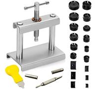 Juego de prensa de relojes: 21 piezas, juego de herramientas de presión para relojes, cierre de caja con 18 placas de presión, insertos de plástico, prensa de tapa de reloj, herramienta de reparación