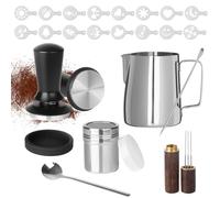 Juego de Prensador de Café de 51 mm, Accesorios para Prensar 23 PCS con Jarra de Leche de Acero Inoxidable de 350 ml y Agitador de Café, 16 Plantillas de Café, Lápiz para Arte Latte, Kit de Barista