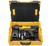 Juego de prensadora radial Mini-Press M, con Batería Li-Ion en maletín y 3 mordazas M15-18-22, de acero, 30 x 25 x 5 cm, color amarillo (Rems 578043 R220) - EAN: 4039976161473