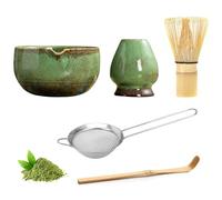 Juego de preparación de matcha de lujo de 5 piezas: batidor tradicional de bambú, cuenco de cerámica, tamiz con soporte, colección esencial de fabricación de té japonés, regalo perfecto para los