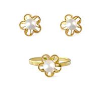 Juego de Primera Comunión en Plata de Ley 925m chapados oro pendientes flor 9mm. con perla 4mm.
