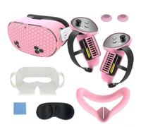 Juego de protección de realidad virtual 7 en 1 para Meta 3S, funda de silicona con almohadilla nasal antifugas de luz, controlador y protector de lente para juegos inmersivos (rosa)