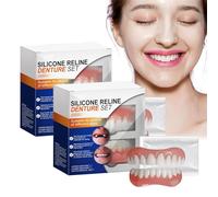 Juego de prótesis dentales de silicona, dentaduras postizas de silicona, reparación de dentaduras blandas de silicona, kit de relínea de silicona para dentaduras postizas (2 piezas)