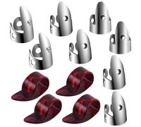 Juego de púas ajustables para pulgar. Incluye 8 piezas de acero inoxidable y 4 de plástico para guitarra y banjo.