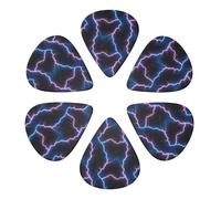 Juego de púas de celuloide para guitarra, diseño de rayo azul y morado, paquete de 6, para bajo, mandolina y guitarra acústica, grosor múltiple: 0,46 mm, 0,71 mm y 0,96 mm.