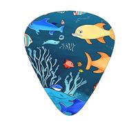 Juego de púas estampadas Blue Underwater World of Fish - 12 púas de guitarra finas, medianas y gruesas, adecuadas para guitarra, bajo, guitarra eléctrica y ukelele